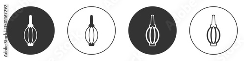 Black Dust blower icon isolated on white background. Air duster. Lens cleaner. Camera sensor cleaning. Circle button. Vector