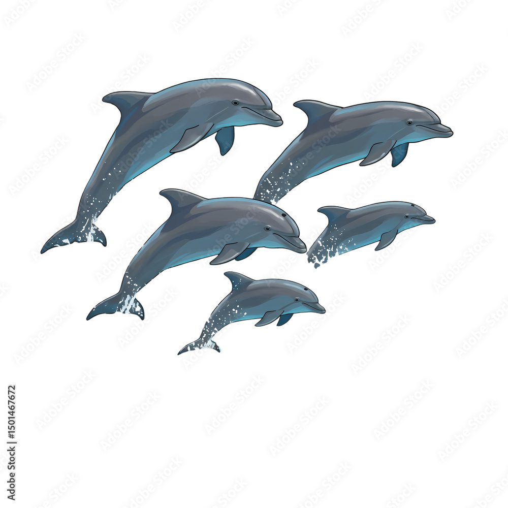 Fototapeta premium Dolphin Pod: 5 Jumping Dolphins