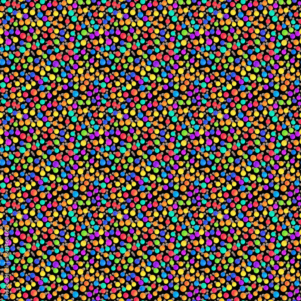 Seamless tileable pattern of colorful lights on black texture
Seamless tileable pattern of colorful lights on black texture