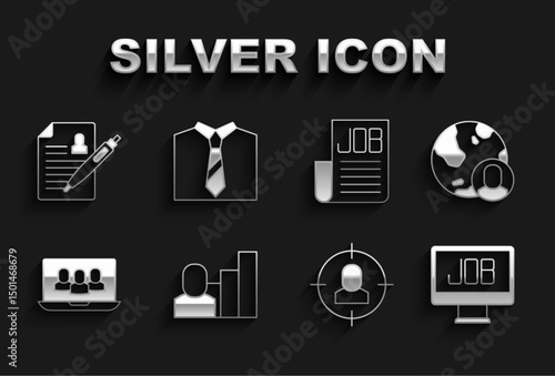 Set Productive human, Globe and people, Search job, Head hunting, Project team base, Resume and Tie icon. Vector