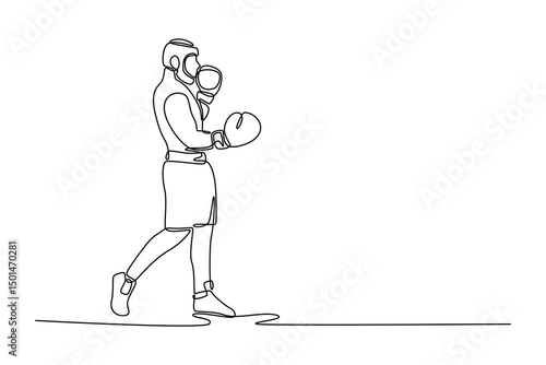 Continuous one line drawing male boxer athlete workout right uppercut during training session. Professional sport, active lifestyle, body, strength. Single line draw design vector graphic illustration