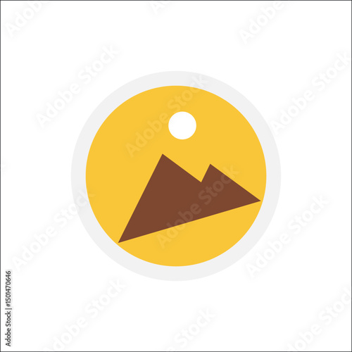 Geometric Mountain Icon: A simple yet striking flat design icon featuring a minimalist mountain silhouette set against a vibrant circular background, embodying the essence of nature and adventure.