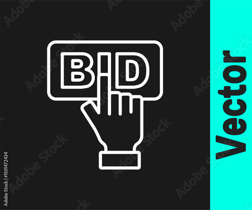White line Bid icon isolated on black background. Auction bidding. Sale and buyers. Vector
