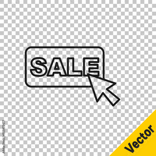 Black line Price tag with an inscription Sale icon isolated on transparent background. Badge for price. Promo tag discount. Vector
