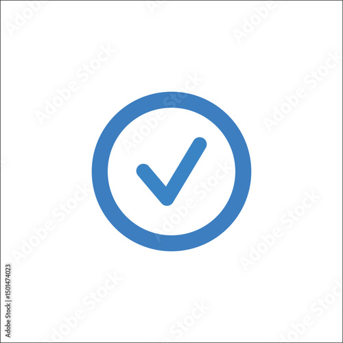 Blue check mark inside circle representing confirmation or approval icon on transparent background