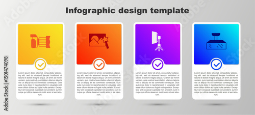 Set Photo camera, retouching, Softbox light and . Business infographic template. Vector