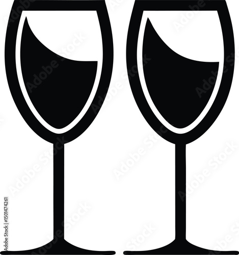 Two wine  glass vector, Two glasses of wine. Cheers with wine glasses silhouette vector