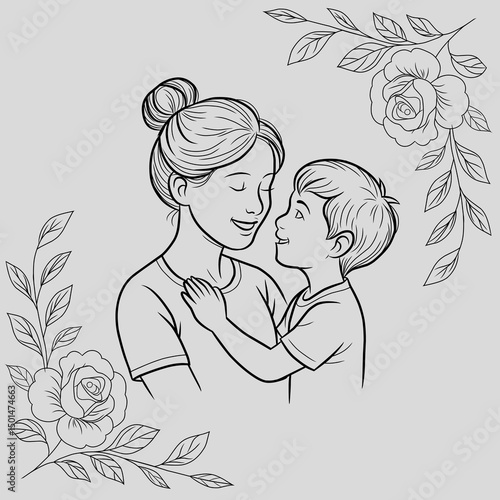 Simple illustration of mother and son