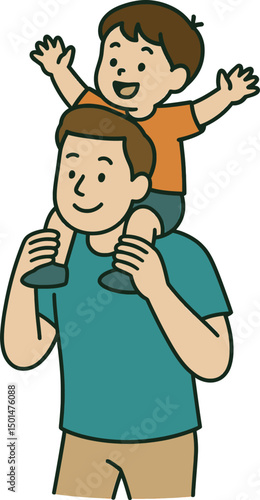 father carrying his child on his shoulders vector illustration