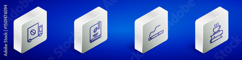 Set Isometric line Coffee street truck machine, book, Cigarette and cup and icon. Vector