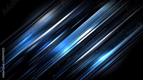 Diagonal lines of light blue and silver on a black background.