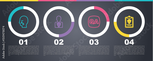 Set line Man graves funeral sorrow, Psychology, Psi, Question and Answer and . Business infographic template. Vector