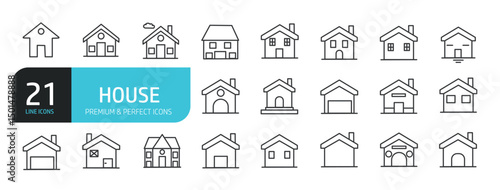 Set of line icons related to home, house, residence, real estate. Outline icons collection. Editable stroke. Vector illustration