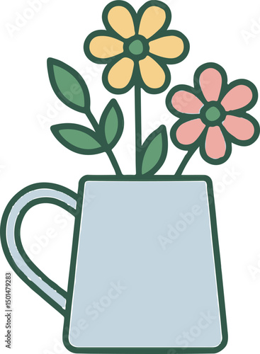 Watering can with flowers vector illustration