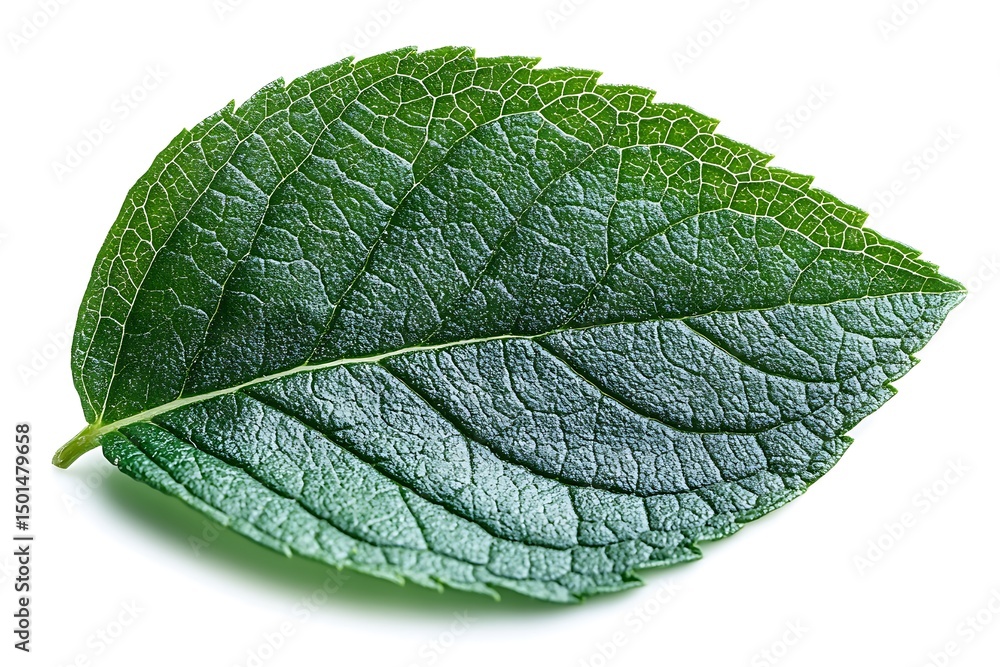 Obraz premium Single green leaf isolated on white background