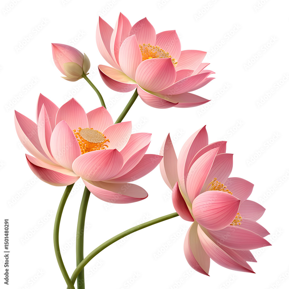 Naklejka premium Graceful 3D Pink Lotus Flowers