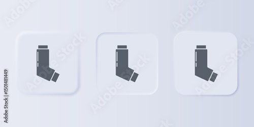 Grey Inhaler icon isolated on grey background. Breather for cough relief, inhalation, allergic patient. Medical allergy asthma inhaler spray. Set icons in square buttons. Vector