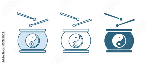 Blue Chinese drum icon isolated on white background. Traditional asian percussion instrument Taiko or O-Daiko drum. Vector