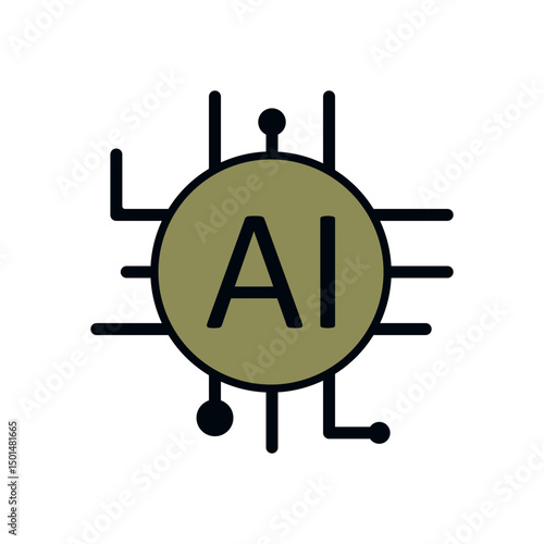 Minimalist AI processor symbol in earthy green tone with digital circuit pattern