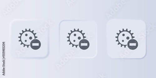 Grey Negative virus icon isolated on grey background. Corona virus 2019-nCoV. Bacteria and germs, cell cancer, microbe, fungi. Set icons in square buttons. Vector