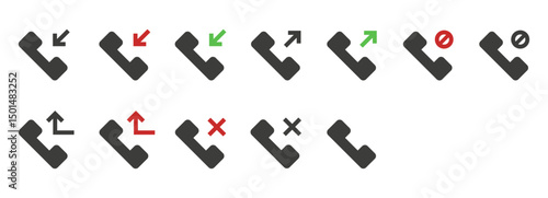 Set of missed, accepted, incoming call icons vector illustration