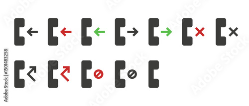 Set of missed, accepted, incoming call icons vector illustration