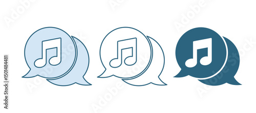 Blue Musical note in speech bubble icon isolated on white background. Music and sound concept. Vector