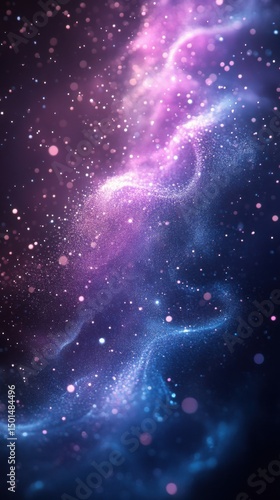 Abstract Purple and Blue Cosmic Nebula Background Glowing Particles Space Dust Galaxy