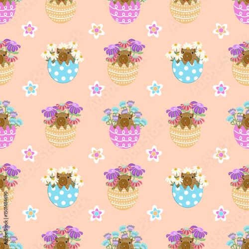 Cute floral pattern with colorful easter eggs.