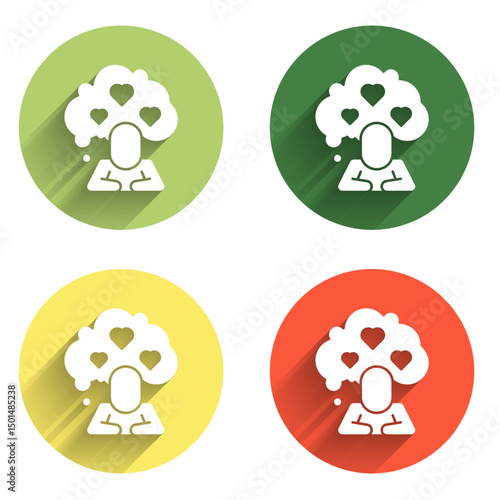 Set Broken heart or divorce icon isolated with long shadow background. Love symbol. Valentines day. Color circle button. Vector