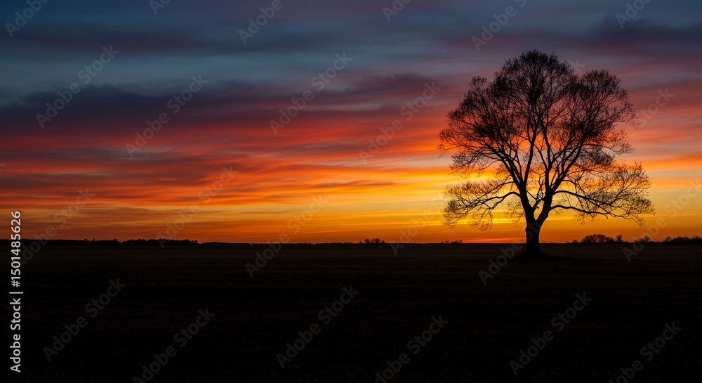 Fototapeta premium AI-Generated Sunset Tree Scene with Negative Space