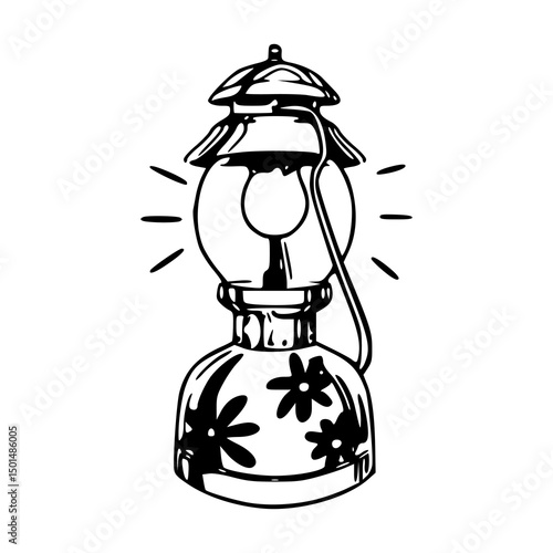 ornate kerosene lantern outline illustration