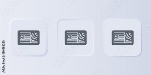 Grey Passport with visa stamp icon isolated on grey background. Identification Document. Set icons in square buttons. Vector