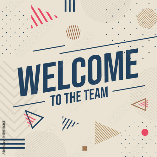 Welcome to the Team graphic featuring minimalist modern design for employee onboarding and new hire announcements. Perfect for social media posts, email headers and office displays in vector format