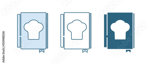 Blue Cookbook icon isolated on white background. Cooking book icon. Recipe book. Fork and knife icons. Cutlery symbol. Vector