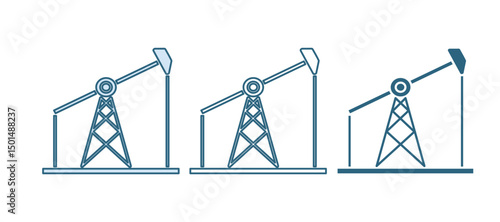 Blue Oil pump or pump jack icon isolated on white background. Oil rig. Vector