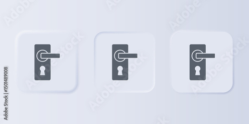 Grey Door handle icon isolated on grey background. Door lock sign. Set icons in square buttons. Vector
