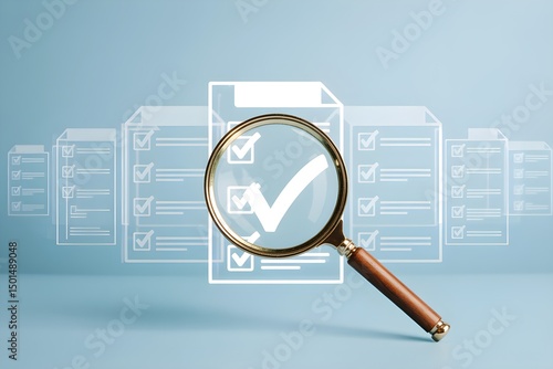 Document Review and Quality Control Concept – Magnifying Glass Over Checklist Document Representing Auditing, Compliance, and Process Verification