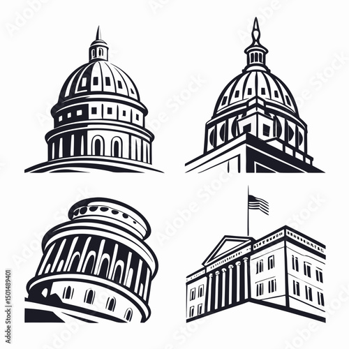 Government buildings capitol dome architecture illustrations