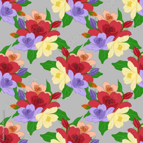 Floral pattern with colorful flowers on grey