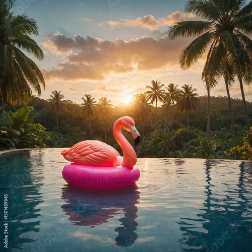 pink flamingo on the beach
