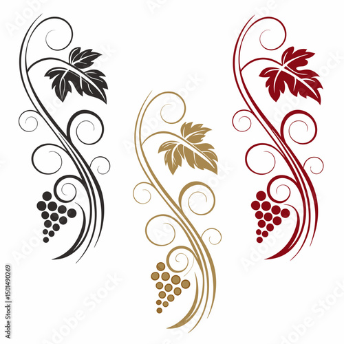 Elegant grapevine design in black gold and red