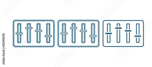 Blue Sound mixer controller icon isolated on white background. Dj equipment slider buttons. Mixing console. Vector