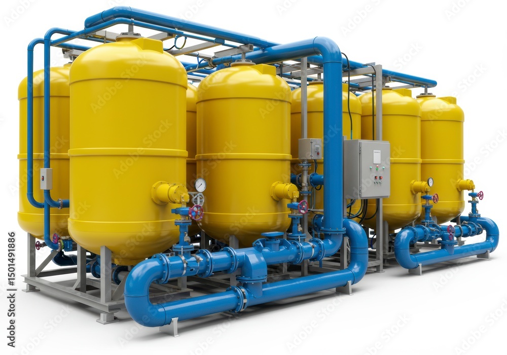 Industrial Water Treatment System with Tanks and Pipes Industrial Water Treatment System with Tanks and Pipes