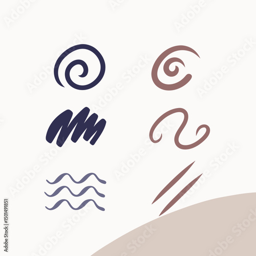 Abstract shapes swirls lines minimalist design elements