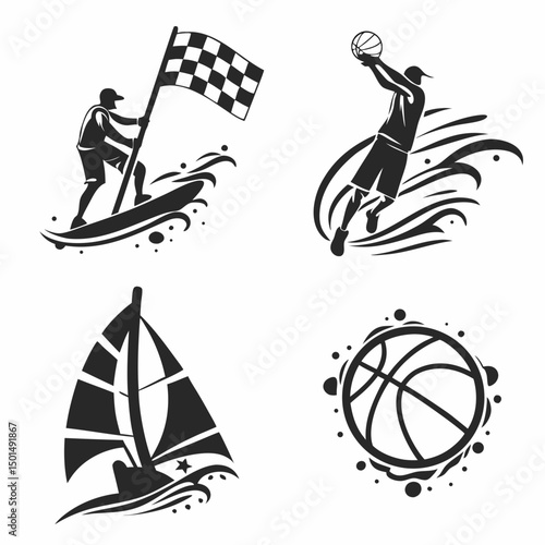 Professional sports icons set isolated on white background