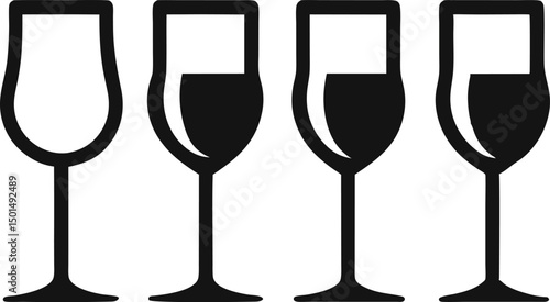 Wine glass and bottle silhouette vector, Set of drinks glasses vector illustration