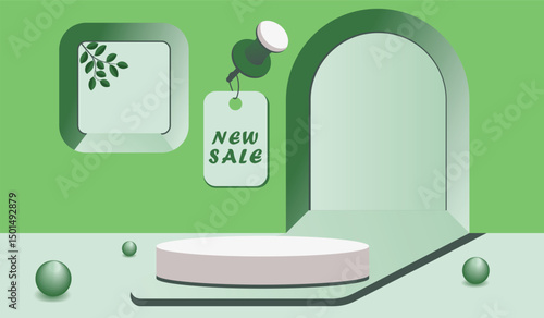 Stylized podium with tropical plant elements, highlight product lines sale for marketing, ads, banners, mockup, ads