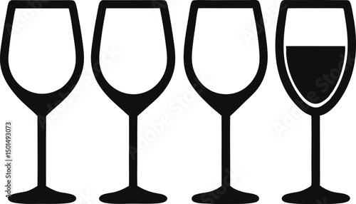 Wine glass and bottle silhouette vector, Set of drinks glasses vector illustration