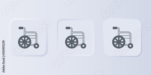 Grey Wheelchair for disabled person icon isolated on grey background. Set icons in square buttons. Vector